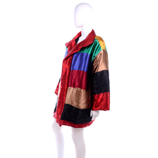 Neiman Marcus 1980s Rainbow Satin Reversible Vintage Coat