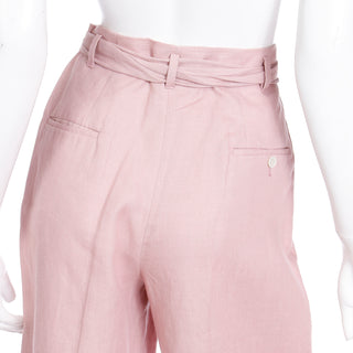 1980s Ralph Lauren Mauve Pink Linen High Waisted Trousers w Tie Sash Belt Size M w pockets