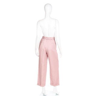 1980s Ralph Lauren Mauve Pink Linen High Waisted Trousers w Tie Sash Belt Medium