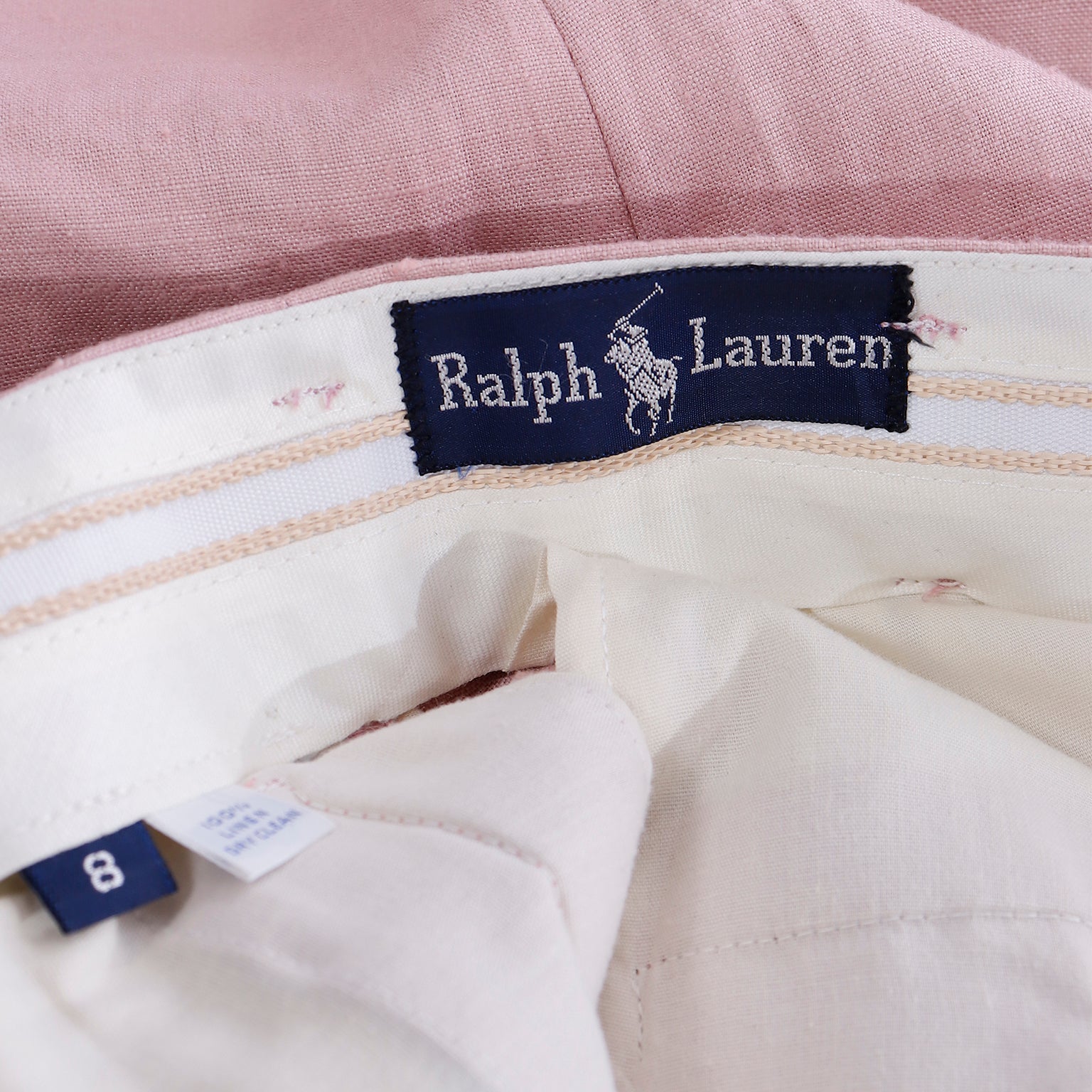 1980s Ralph Lauren Mauve Pink Linen High Waisted Trousers w Tie