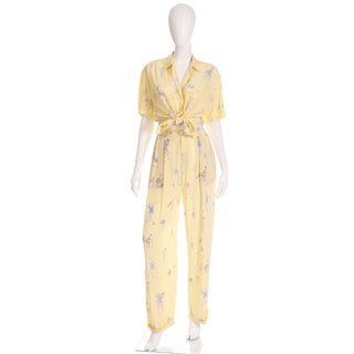 1980s Ralph Lauren Silk Pants & Blouse Outfit in Yellow Golfers Print 2 piece