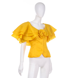 Vintage Yellow Silk Organza Raoul Arango Statement Blouse W/  $1095 Tags 