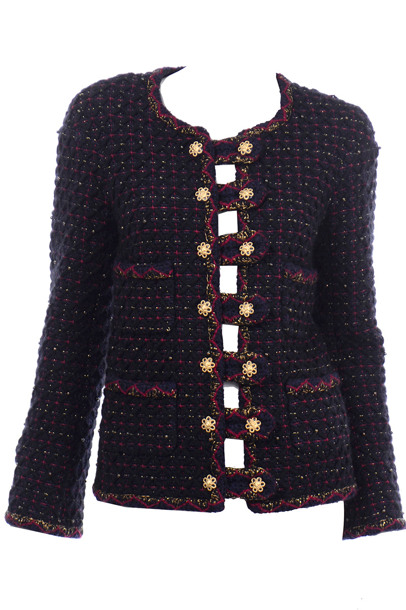CHANEL Paris Fall 2001 Brown Wool Tweed Women's Cropped Jacket