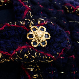 Chanel 2015 Paris Salzburg Runway Blue Red Tweed Jacket $14250 gold CC lion buttons