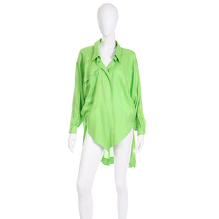 1980s Claude Montana Vintage Lime Green Linen Open Front Blouse Rare designer clothing