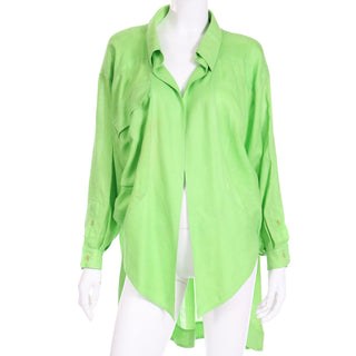 1980s Claude Montana Vintage Lime Green Linen Open Front Blouse fits most