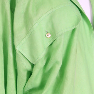 1980s Claude Montana Vintage Lime Green Linen Open Front Blouse w pockets