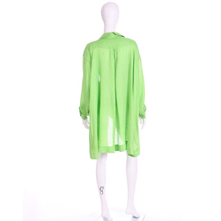 1980s Claude Montana Vintage Lime Green Linen Open Front Blouse Jacket