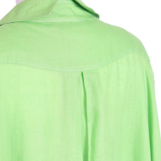 1980s Claude Montana Vintage Lime Green Linen Open Front Blouse w long back and pockets