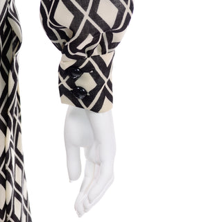 Rare Vintage Valentino 1960s Knit Dress Brown & White Diamond Print long sleeves