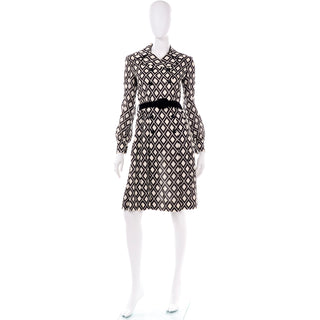 Brown and White Rare Vintage Valentino 1960s Knit Dress