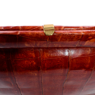 1950s Cognac Crocodile Embossed Leather Satchel Handbag