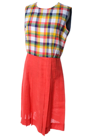 Orange Plaid 1970s Sleeveless Vintage Day Dress 10 - Dressing Vintage