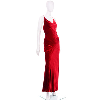 F/W 1985 Bill Blass Vintage Red Dress in Bias Cut Velvet Evening Gown