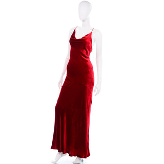 F/W 1985 Bill Blass Vintage Red Dress in Bias Cut Velvet Evening Gown