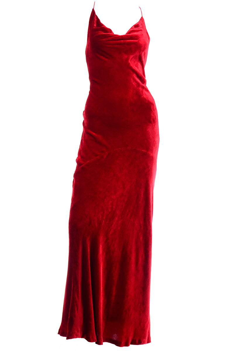F/W 1985 Bill Blass Vintage Red Dress in Bias Cut Velvet Evening Gown Modig F/W 1985 Bill Blass Vintage Red Dress in Bias Cut Velvet Evening Gown Modig