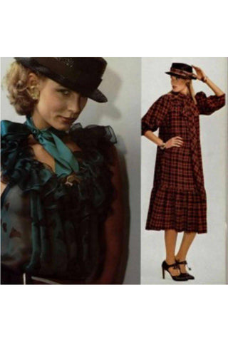 L'Officiel 1978 vintage YSL Yves Saint Laurent Rive Gauche plaid dress with bow