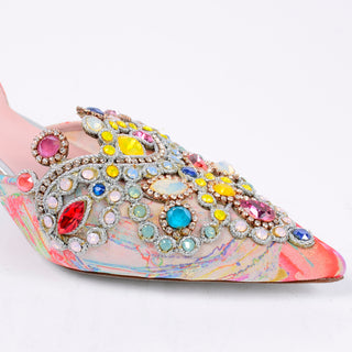 René Caovilla Jeweled Slingback Shoes New w Original Box Size 36.5 Beautiful gems