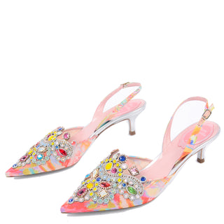 René Caovilla Jeweled Slingback Pink floral Shoes New w Original Box Size 36.5 