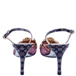 2000s Rene Caovilla Shoes Jeweled Slingback Heels w Purple Lace and original box