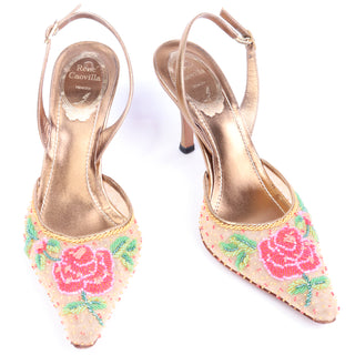 Rene Caovilla beaded rose shoes slingback heels