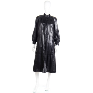 1990s Reversible Black Leather Coat With Belt Made in Germany gathered sleeves