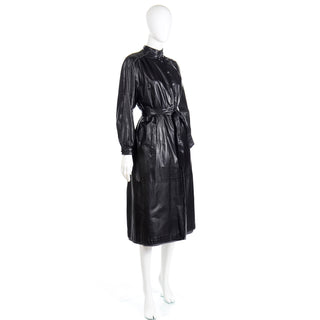 1990s Reversible Black Leather Coat With Belt Made in Germany Trench