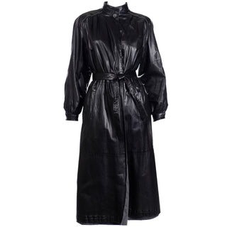 1990s Reversible Black Leather Coat With Belt Made in Germany One Size