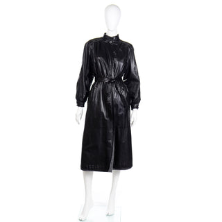 1990s Reversible Black Leather Coat With Belt Made in Germany vintage