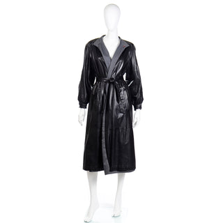 Vintage 1990s Reversible Black Leather Coat With Belt Made in Germany