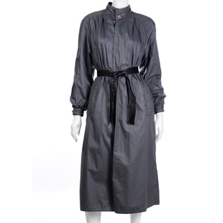 1990s Reversible Black Leather Coat With Belt Made in Germany Raincoat