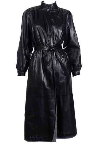1990s Reversible Black Leather Coat With Belt Made in Germany
