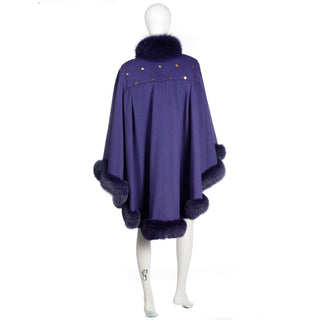 Vintage Revillon Purple Wool Studded Cape w Purple Dyed Fox Fur Trim