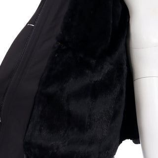 1980s Revillon All Weather Soft Black Coat W Hood &  Fur Lining & Trim Fox fur