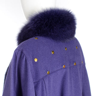 Vintage Revillon Purple Wool Studded Cape w Dyed Fur Trim fox fur