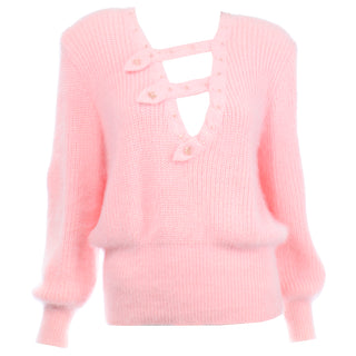 Beaded 1980s Vintage Ricama Pink Angora & Lambswool Sweater