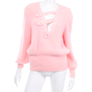 Vintage Ricama Pink Angora & Lambswool Sweater Bishop Sleeves