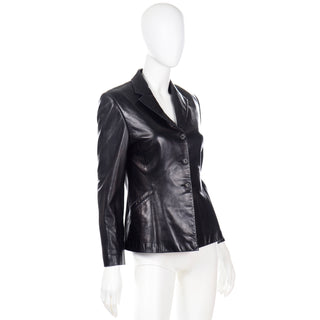 Soft 1990s Richard Tyler Couture Vintage Black Leather Jacket