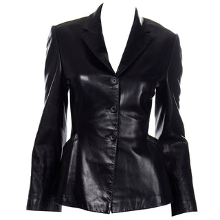 1990s Richard Tyler Couture Vintage Black Leather Jacket Small