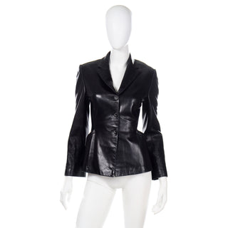 1990s Richard Tyler Couture Vintage Black Leather Jacket Super Soft