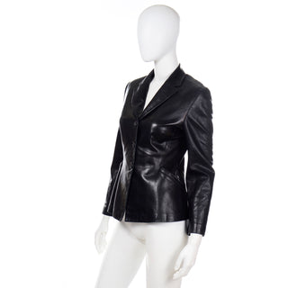 1990s Richard Tyler Couture Vintage Black Leather Jacket Soft
