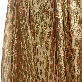 1980s Richilene Gold Lame Tissue Silk Leopard Print Beaded Evening Dress Metallic