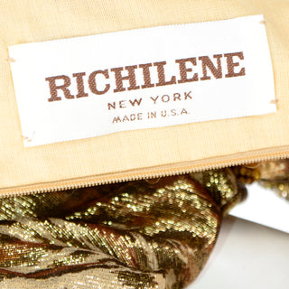 1980s Richilene Gold Lame Tissue Silk Leopard Print Beaded Evening Dress USA