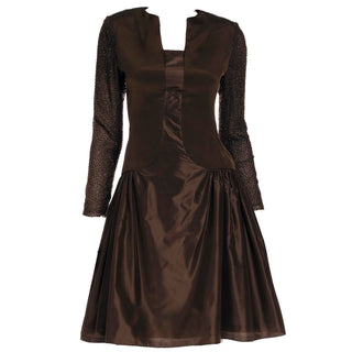 1980s Vintage Richilene Brown Satin Beaded Evening Dress