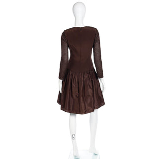 1980s Vintage Richilene Brown Satin Beaded Evening Dress Size Small