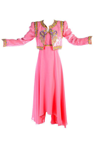 Richilene Pink Evening Gown w/ Sequined Beaded Jacket