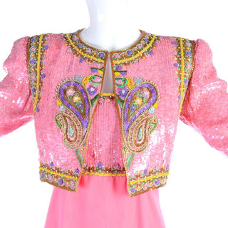 Richilene Pink Evening Gown w/ Sequin Beaded Paisleys