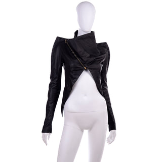 Rick Owens Asymmetrical Avant Garde Black Leather Jacket W Zipper