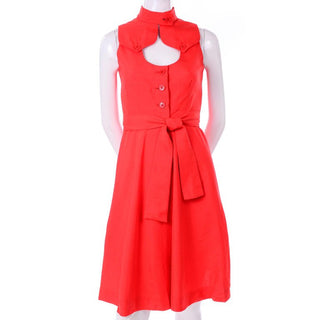 1960s Rodrigues Orange Red Silk Dress w/ Keyhole Opening Deadstock