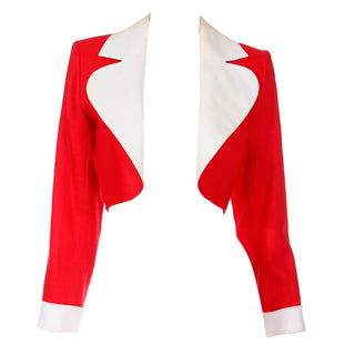 1986 Yves Saint Laurent Red & White LInen Cropped YSL Jacket Runway